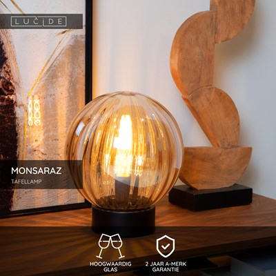 Lucide MONSARAZ - Tafellamp - Ø 25 cm - 1xE27 - Amber